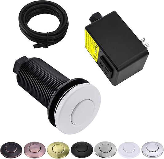 BESTILL Garbage Disposal Air Switch Kit - UL Listed, Cordless Sink Top Switch Button for Waste Disposer, 3.6" Long Push Button with Brass Cover, White, Compatible with all Garbage Disposals-Ruum Studio Home