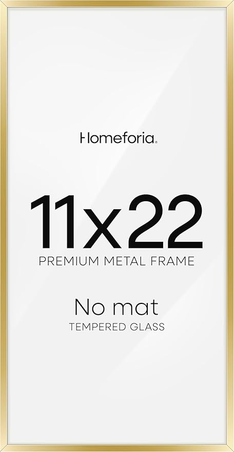 Homeforia 11x22 Newspaper Frame Gold, High End Metal 11 x 22 Picture Frame without Mat, 22x11 Thin Gold Poster Frames for Wall, 11 by 22 inches Display Photo Frames, Tempered Glass, Wall Kit, Set of 1-Ruum Studio Home