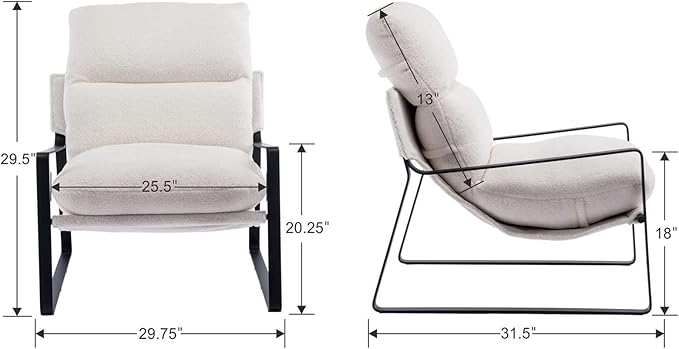 DUOMAY Modern White Sherpa Accent Chair Set of 2, Comfy Lounge Lazy Chair with Metal Leg, Mid-Century Corner Arm Chair for Living Room Bedroom Office Apartment-Ruum Studio Home