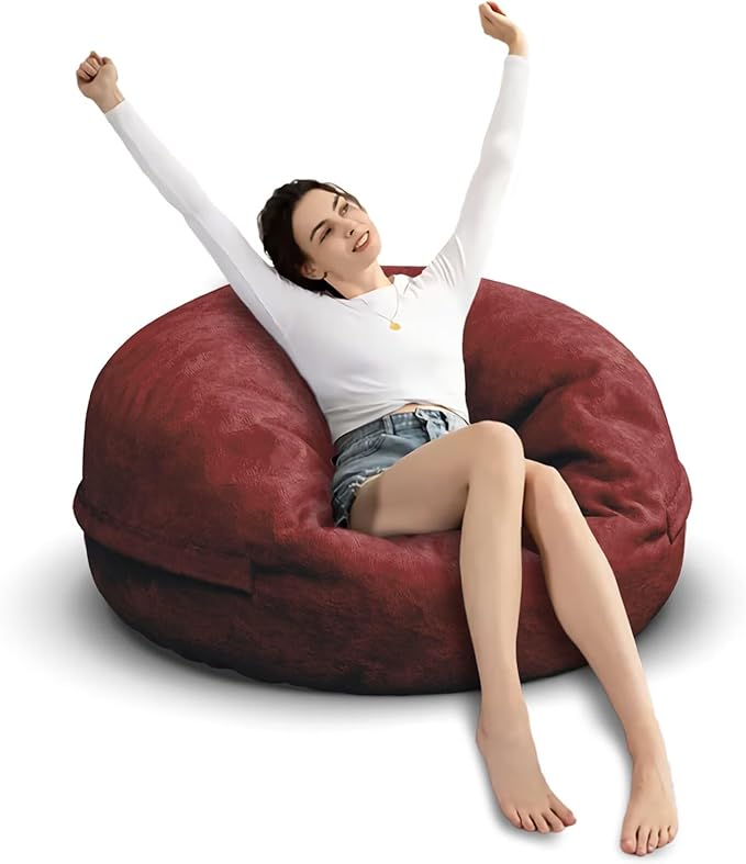 Bean Bag Chair for Adults 3FT,Soft Removable Cover for Teens/Girls Bedroom,Fluffy Giant Round Floor Beanbag Lounger Chairs (No Filler,Claret)-Ruum Studio Home