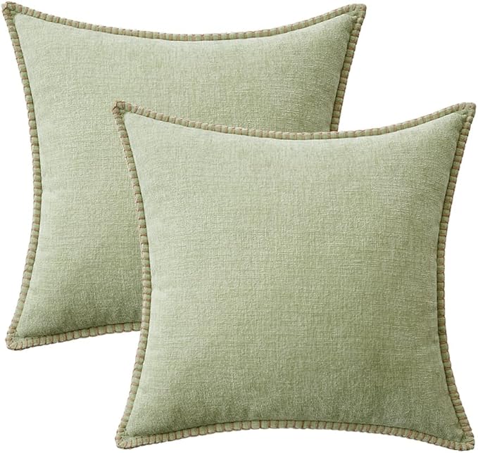 MIULEE Pack of 2 Couch Throw Pillow Covers 16x16 Inch Light Green Farmhouse Decorative Pillow Covers with Stitched Edge Soft Chenille Solid Dyed Spring Pillow Covers for Sofa Bed Living Room-Ruum Studio Home