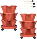 Vertical Planter 3 Tier Stackable Planters Garden Planters Strawberry Herb Flower and Vegetable Planter Indoor Outdoor Gardening Pots with Removable Wheels and Tools 2-Pack-Ruum Studio Home