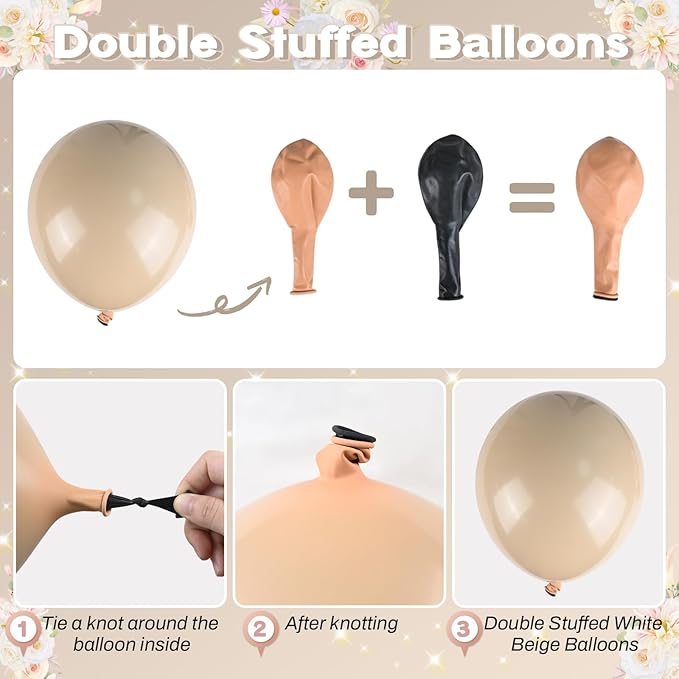 Brown and Gold Balloons 12 Inch Double Stuffed Dark Coffee Tan Cream Beige Sand Nude Neutral Latex Balloon Confetti Balloons for Boho Birthday Rodeo Thanksgiving Baby Bridal Shower Party Decor-Ruum Studio Home