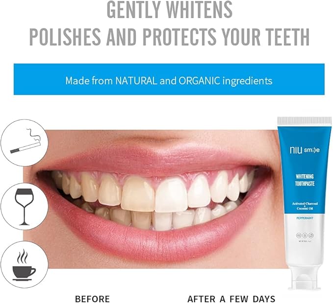 Niusmile Teeth Whitening Toothpaste | Activated Charcoal & Coconut Oil | SLS & Fluoride Free | Peppermint Taste-Ruum Studio Home