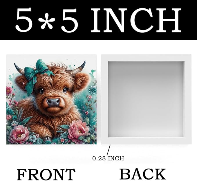 Highland Cow Decor, Highland Cow Gifts for women, Highland Cow Baby Decor, Cow With Pink Bow, Highland Cow Nursery Decor, Wooden Box Decor Sign for Home Farmhouse Office Living Room Table Shelf-Ruum Studio Home