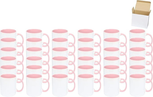 11oz Ceramic Sublimation Coffee Mug in White Gift Box, Case of 36 (Pink)-Ruum Studio Home