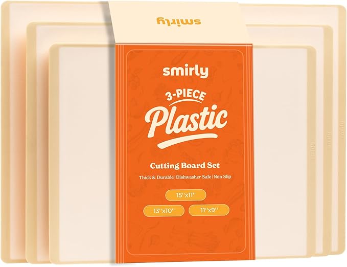 SMIRLY Plastic Cutting Board Set 3 Pieces, Non-Slip Dishwasher Safe Chopping Boards for Kitchen, Cream White-Ruum Studio Home