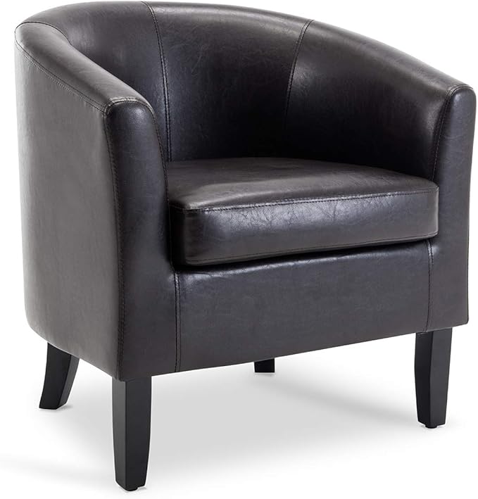 BELLEZE Accent Barrel Chair, Linen Round Chair Club Tub Sofa Corner Chair with Flared Legs and Cozy Soft Padding for Living Room Bedroom Waiting Room - Brown-Ruum Studio Home