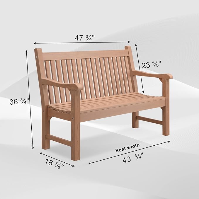 Psilvam 2-Person Poly Lumber Outdoor Bench with 700 Lbs Weight Capacity – Weatherproof Garden Seating for, Balcony Porch & Park, All-Weather Fade-Resistant Patio Furniture (Teak Color)-Ruum Studio Home