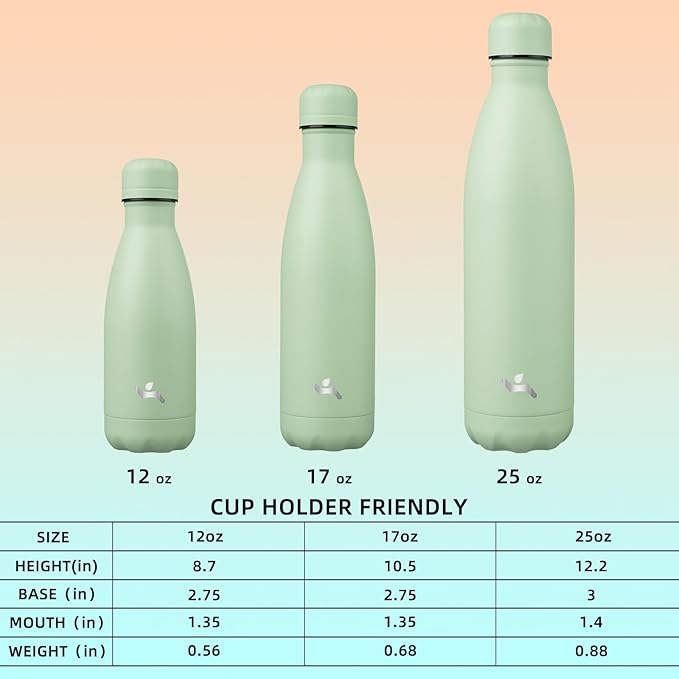 Insulated Water Bottles,25 oz Double Wall Stainless Steel Vacumm Metal Flask for Sports Travel,Macaron Green-Ruum Studio Home