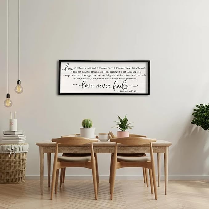 flowtorely Love is Patient, Kind Wall Art Decor 40"X15" Love Never Fails Sign 1 Corinthians 13 Bedroom Above Bed Large Bible Verse Quote Scripture Christianity Hanging Sign (Black)-Ruum Studio Home