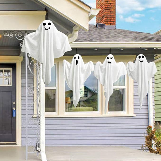 4 Pack Halloween Hanging Ghosts, 27.5" Cute Flying Ghost Decorations for Front Yard Patio Lawn Garden Party Décor and Holiday Decorations-Ruum Studio Home