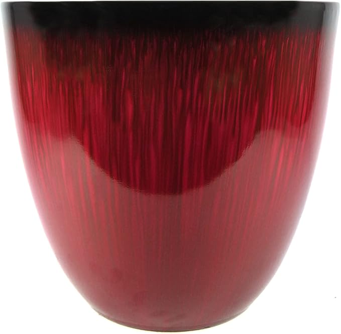 (EPR18-105 Large Egg Shaped Planter - Modern Indoor & Outdoor Decorative Flower Pot/Box (18 Inch, Red Flower)-Ruum Studio Home