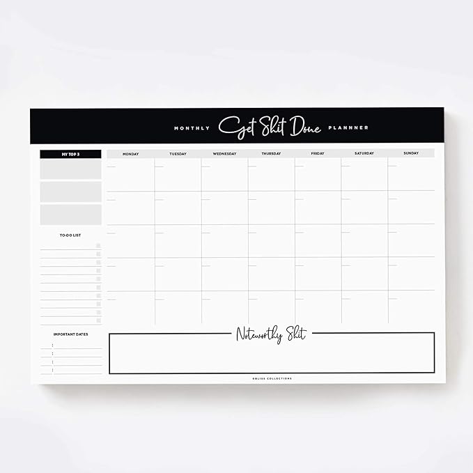 Bliss Collections Monthly Planning Pad, To Do List Notebook - Undated Tear-Off Sheets Notepad - Work Calendar, Organizer, Scheduler for Goals, Tasks - Get Stuff Done, 12" x 18", 18 Sheets-Ruum Studio Home