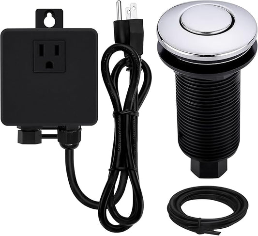Garbage Disposal SinkTop Air Switch Kit with Long Button,Brass Made Cover,Chrome-Ruum Studio Home