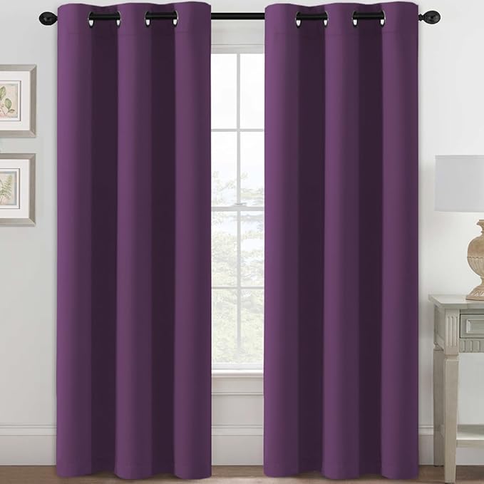 H.VERSAILTEX Blackout Curtains for Bedroom Thermal Insulated Room Darkening Living Room Curtains 84 Inch Long Grommet Privacy Protection Window Curtain Panels/Drapes for Nursery, 2 Panels,Plum Purple-Ruum Studio Home