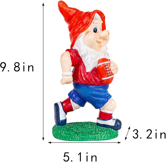 Outdoor Gnome Sculpture Garden Gnome Rugbyl Player Statue, 9.8" Tall Resin Outdoor Decoration, Red and Blue Sports Theme The for Rugby Enthusiasts-Ruum Studio Home