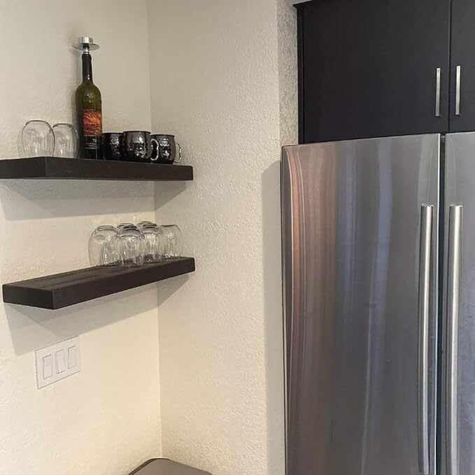 Joel's Antiques 42 Inch Wooden Floating Shelves for Wall - 42x8x2 in - Made of Natural Wood - Heavy Duty Rustic Wall Shelves Made in USA - Perfect for Living Room, Kitchen - Black-Ruum Studio Home