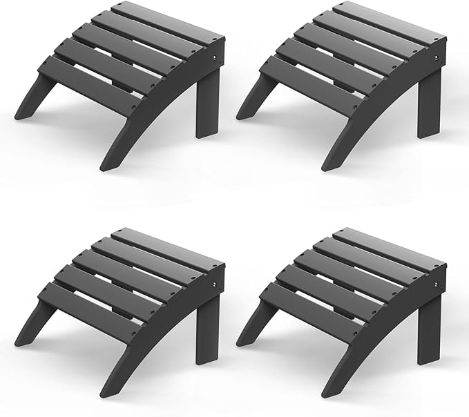 GREENVINES Adirondack-Ottoman | Set of 4 | HDPE Plastic | Outdoor Footrest | All Weather | Foot Rest | Foot Stool | Grey | for Adirondack Chair | for Patio Backyard Pool-Ruum Studio Home