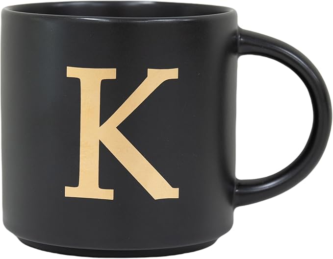 COLLECTIVE HOME - Monogram Ceramic Mugs, 15 oz Golden Initial Black Coffee Cups, Elegant Alphabet Tea Mugs, Elegant Personalized Mug with Gift Box, Unique Mug with Double Side Capital Lette (K)-Ruum Studio Home