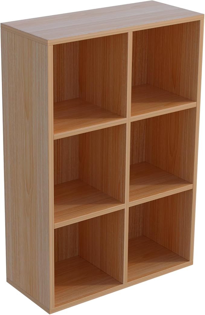 6-Cube Storage Shelf Bookcase - Wooden 3-Tier Floor Standing Open Bookshelf for Home and Office, Display Cabinet, Oak-Ruum Studio Home
