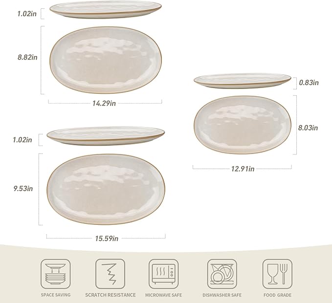 famiware Serving Platter, Oval 15.59/14.3/12.9 inch Serving Dishes for Entertaining, Serving Bowls, Microwave Safe, Stonware Serving Trays for Party, Turkey, Cheese, Ocean Series, Cappuccino White-Ruum Studio Home