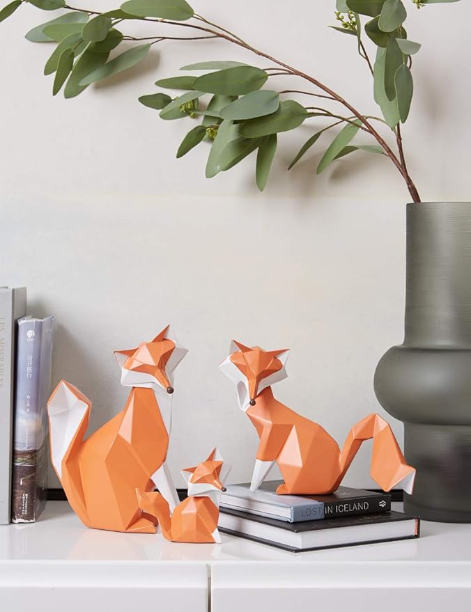 HAUCOZE Fox Figurine Gifts Geometric Sculpture Decor Animal Gifts Statue Polyresin Arts 4.0 inch-Ruum Studio Home