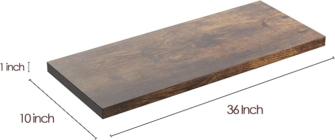 Wall Shelf Set of 2, Rustic Brown Floating Shelves 36 in W x 10 in D x 1 in H, Wooden Floating Wall Shelf with Invisible Brackets for Living Room/Bedroom/Bathroom/Kitchen Storage and Decor-Ruum Studio Home