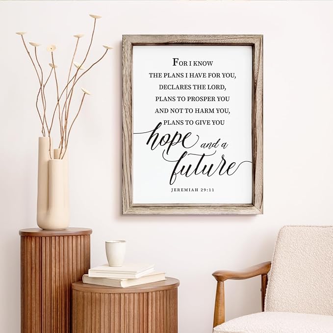 Christian Wall Decor, Religious Artwork for Home Decor, Bible Verse Signs, Inspirational Christian Gift, Framed Wall Plaque Sign 15 * 11.5 inches, I Know the Plans I Have for You Sign-Ruum Studio Home