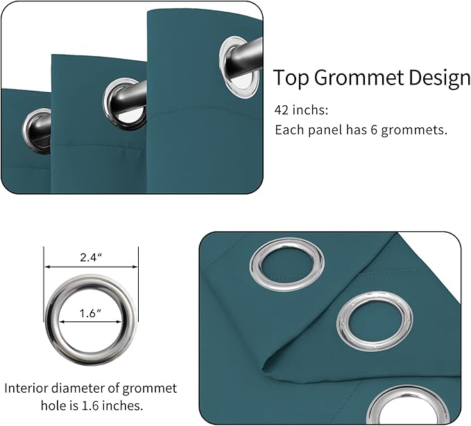 Easy-Going Blackout Curtains for Bedroom, Solid Thermal Insulated Grommet and Noise Reduction Window Drapes, Room Darkening Curtains for Living Room, 2 Panels(42x63 in, Peacock Blue)-Ruum Studio Home