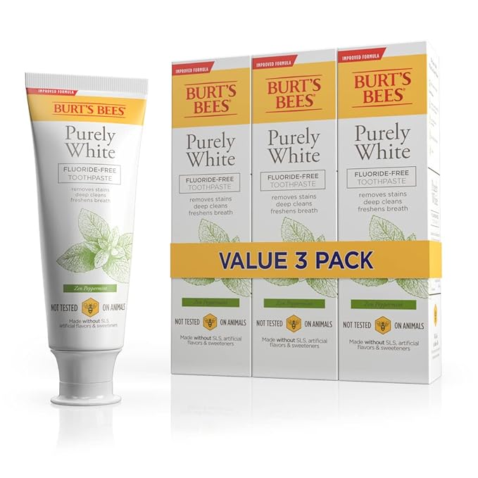 Burt's Bees Toothpaste, Natural Flavor, Fluoride-Free, Purely White, Zen Peppermint, 4.7 oz, Pack of 3-Ruum Studio Home