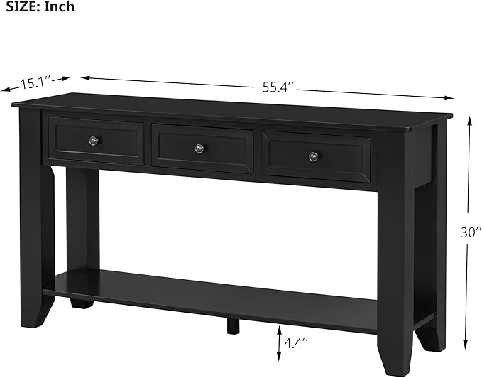 Farmhouse Modern Console Table 55.4-Inch Entryway Sofa Table with Drawers & Storage Shelf for Living Room Hallway Entrance, Black-Ruum Studio Home