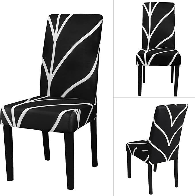 JQinHome Black Chair Covers for Dining Room Set of 6, High Stretch Removable Washable Parsons Chair Slipcover for Home Party Hotel Wedding Ceremony (6PCS, Geometric)-Ruum Studio Home