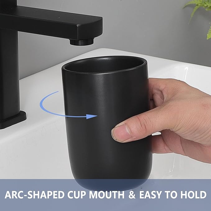 Matte Black Toothbrush Holders for Bathrooms - 2 Cups Ceramic Toothbrush Toothpaste Holders Set, Black Bathroom Tumbler Cups Reusable Toothbrush Cup Black Mouthwash Cup, Bathroom Counter Organizer-Ruum Studio Home