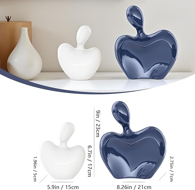 XMGZQ Blue and White Ceramic Couple Figurines Home Decor Accent,Wedding Engagement Romantic Gift for Husband Wife,Large Male and Female Love Statue Valentine's Day Birthday,Abstract Hugging Couple-Ruum Studio Home