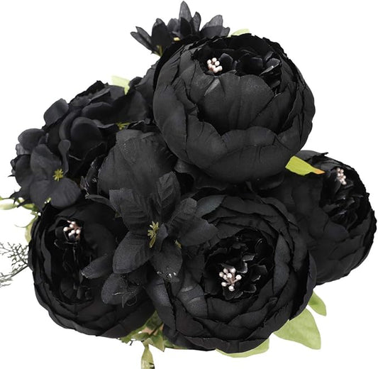 Duovlo Artificial Peony Silk Flowers Fake Flowers Vintage Wedding Home Decoration,Pack of 1 (Black)-Ruum Studio Home