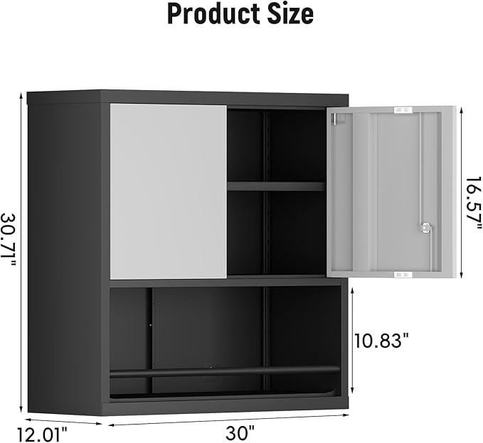 Garage Cabinets,Metal Storage Cabinet with Locking Door,Lockable Wall Mount Cabinet for Storage,Hanging Cabinets for Garage,Kitchen,Office-Ruum Studio Home