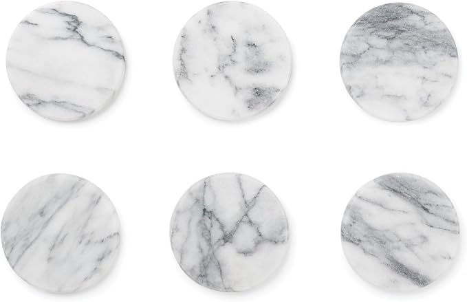Fox Run 48749 Natural White Polished Marble Stone Coasters, Set of 6-Ruum Studio Home