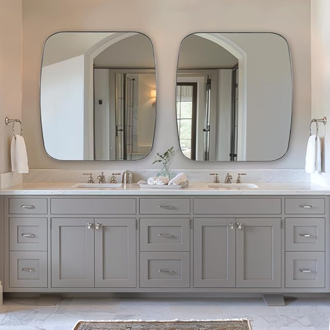 ANDY STAR Chrome Oblong Mirror, 36x40 Inch Polished Chrome Oval Mirror for Bathroom with Stainless Steel Metal Frame, Wall Mouned for Bathroom, Living Room, Entryway-Ruum Studio Home