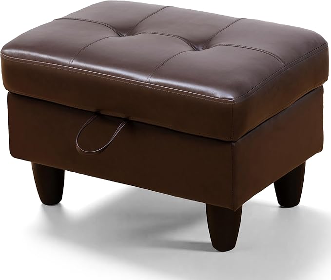 Ottoman Rectangular Storage Ottoman Bench, Faux Leather Footrest, Coffee Table, Stool Footstool with Hinged Lid for Living Room, Bedroom, Entryway, Brown, 28.5"x19"x17.5"-Ruum Studio Home