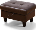 Ottoman Rectangular Storage Ottoman Bench, Faux Leather Footrest, Coffee Table, Stool Footstool with Hinged Lid for Living Room, Bedroom, Entryway, Brown, 28.5"x19"x17.5"-Ruum Studio Home
