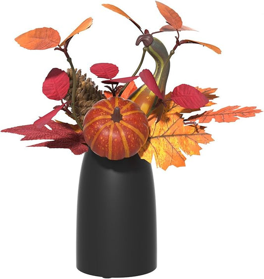Autumn Artificial Potted Plant Decorations, Maple Leaves, Pinecones, Pumpkins with Black Ceramic Vase for Home,Thankgiving Table Decoration-Ruum Studio Home