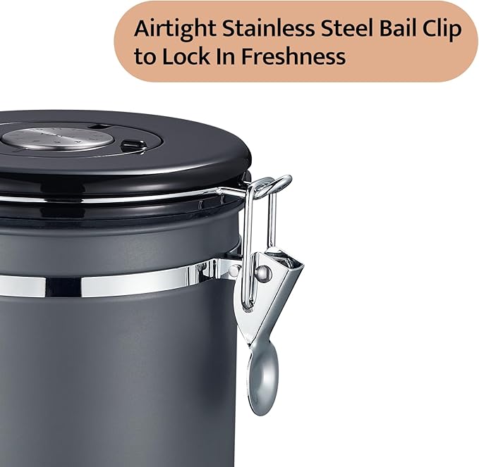Veken Coffee Canister, Airtight Stainless Steel Kitchen Food Storage Container with Date Tracker and Scoop for Grounds Coffee, Beans, Tea, Flour, Cereal, Sugar, Cookies Jars, 22OZ Gray-Ruum Studio Home