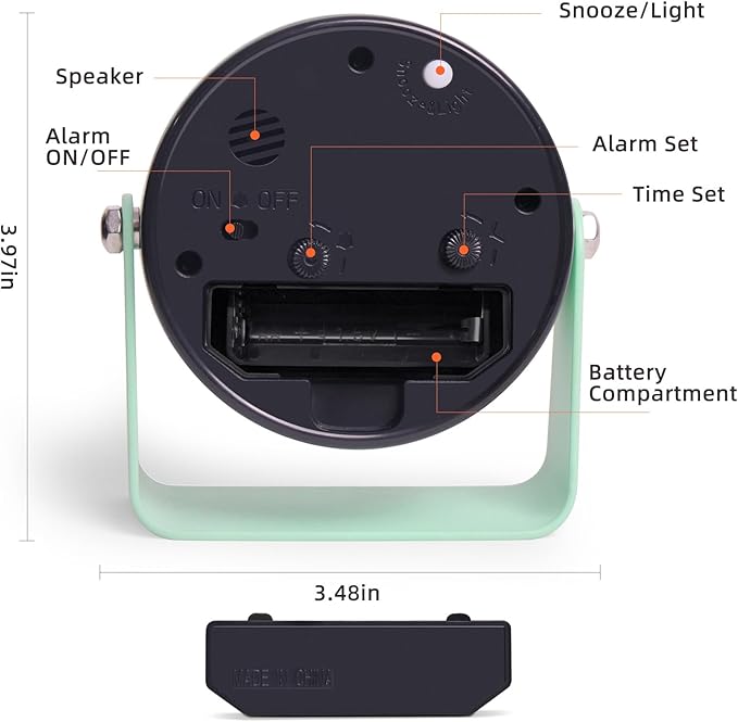 Analog Alarm Clock, Silent Non-Ticking Quartz Movement, Battery-Operated with Snooze & On-Demand Light, Easy to Set Gentle Wake Bedside Desk Clock, Ideal for Home, Travel, Office (Green)-Ruum Studio Home