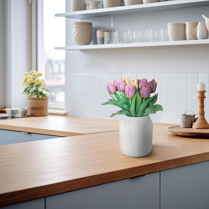 15pcs Artificial Tulips Flowers, Fake Tulips Real Touch, Faux Latex Bouquets, for Party Wedding Home Room Decoration (Purple)-Ruum Studio Home