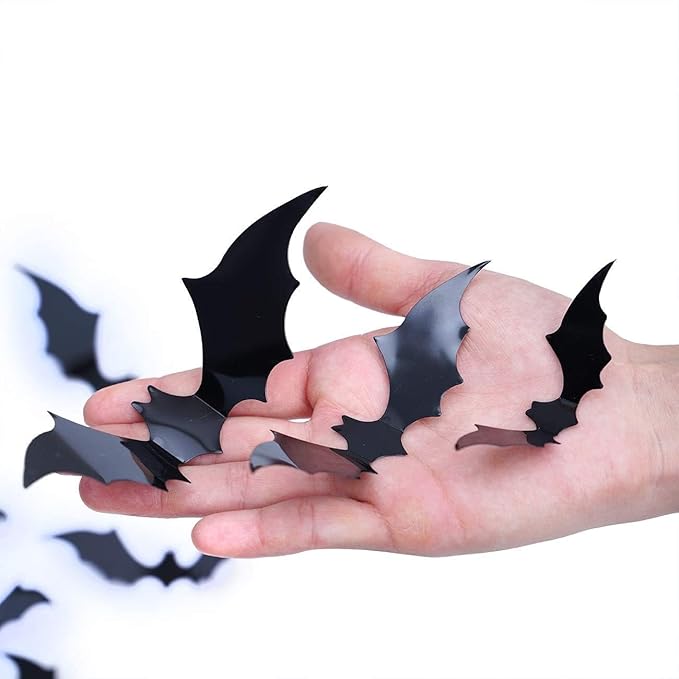 DIYASY Bats Wall Decor, 120 Pcs 3D Bat Halloween Decoration Stickers for Home Decor 4 Size Waterproof Black Spooky Bats for Room Decals-Ruum Studio Home
