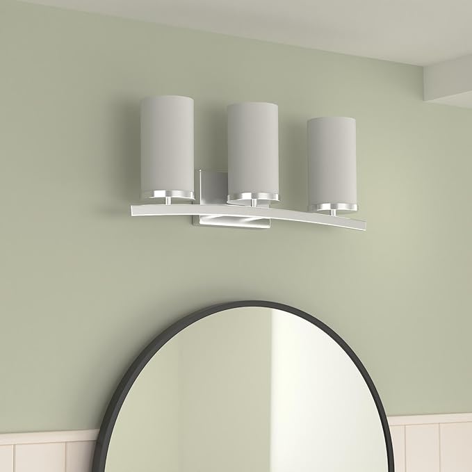 Kichler Crosby 23" Vanity Light in Chrome, 3-Light Contemporary Bathroom Light with Satin Etched Cased Opal Glass, (23" L x 8.75" H), 45497CH-Ruum Studio Home