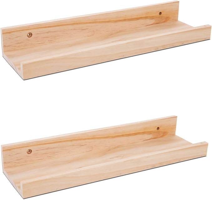 AZSKY Picture Ledge Shelf, Small Floating Shelves Set of 2, 16 Inches Nursery Book Shelves for Toys Storage, Kids Bookshelf Wall Mounted for Living Room Bedroom Decor Books Photo Frames,Natural-Ruum Studio Home