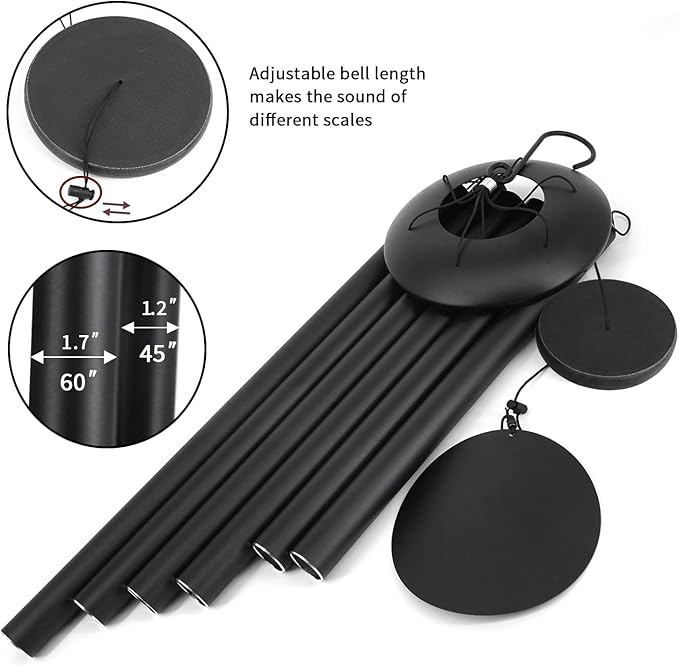 ASTARIN 60" Extra Large Wind Chimes Outside Metal WindChimes with Deep Tone, Outdoor Bass Windchimes for Patio Balcony Garden Yard Decoration,Black-Ruum Studio Home