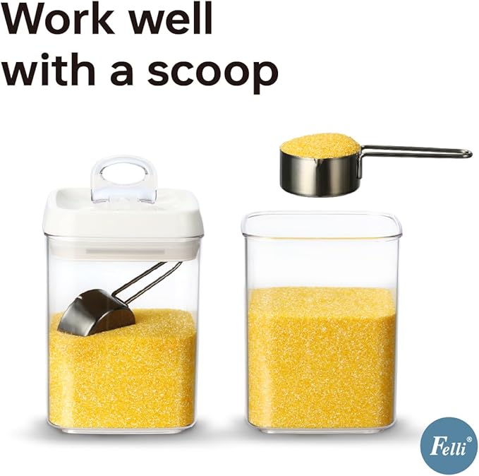 Felli Flip Tite Food Storage Containers With Lid 5" LARGE Airtight Ring Lock Flip Top, Square Acrylic Canister Jar for Rice Sugar Flour Protein Powder, Kitchen Pantry Organizer, Gift Set (1.8qt)-Ruum Studio Home